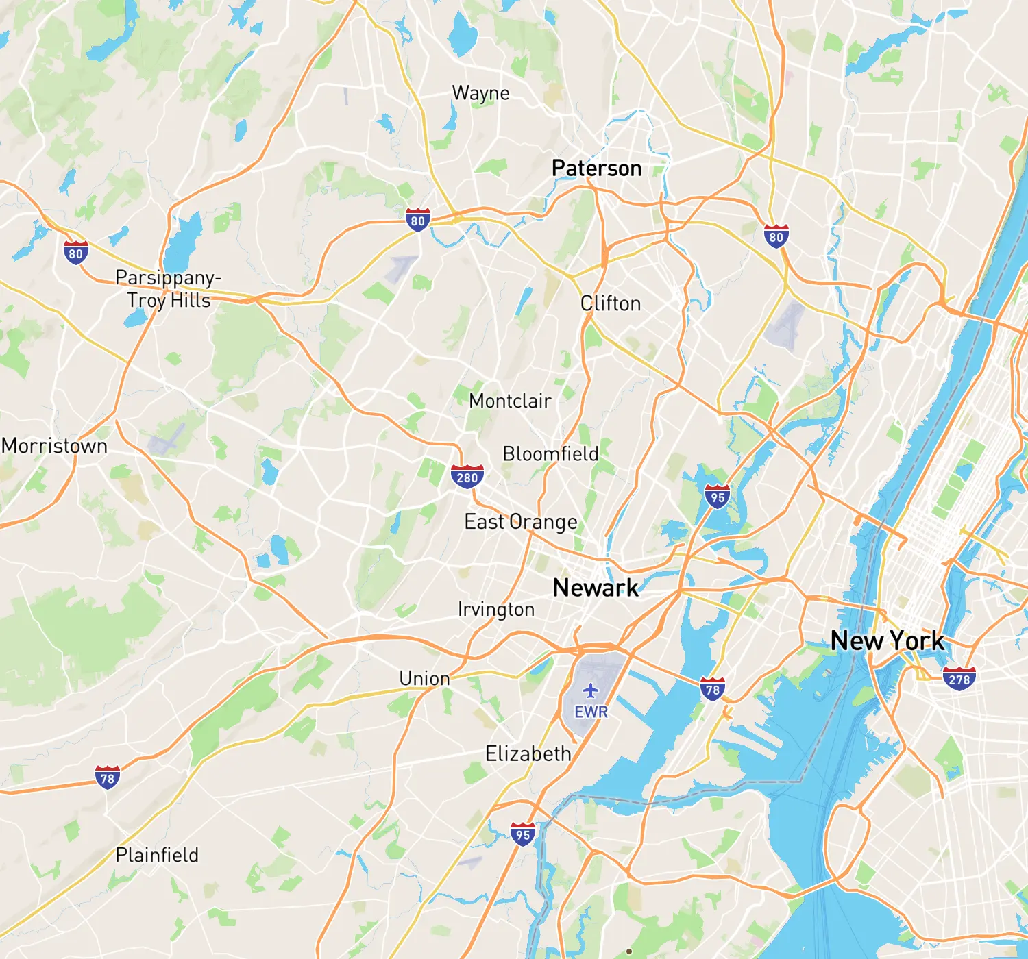 Northern New Jersey service area map